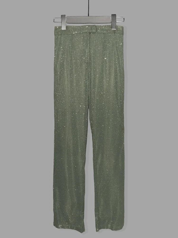Glitter Silver Party Two Piece Pants Set Women - DALI