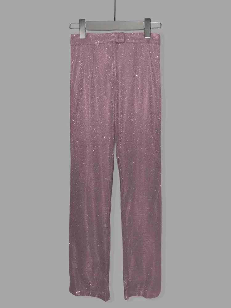 Glitter Silver Party Two Piece Pants Set Women - DALI