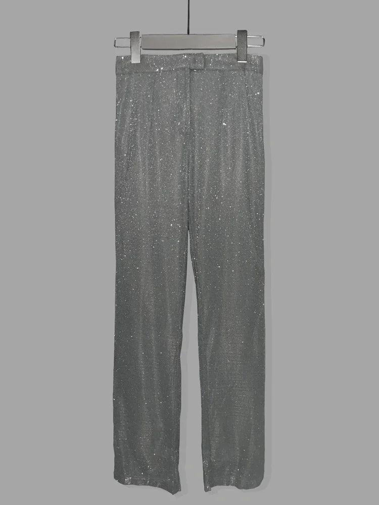 Glitter Silver Party Two Piece Pants Set Women - DALI