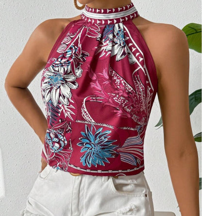 Summer Floral Print Open Collar Shirt