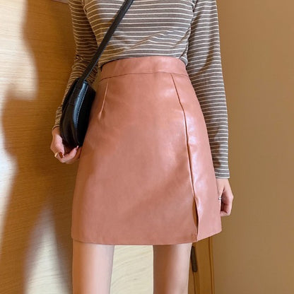 HOT Fashion Women Shiny Leather Skirts Female Solid Bodycon Pencil