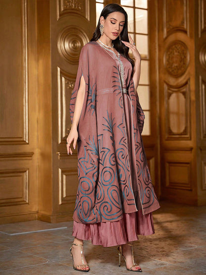 Fashion Embroidered 34 Sleeve Dubai Robe