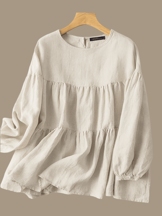 Women O Neck 
Blouse Vintage Solid Cotton Shirt - DALI