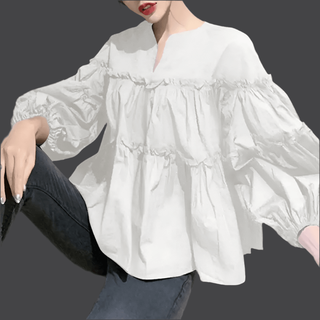 Stylish Long Puff Sleeve Blouse - DALI