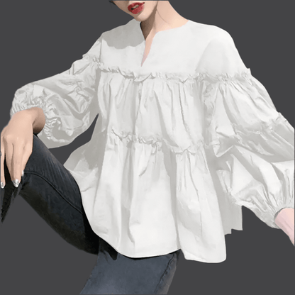Stylish Long Puff Sleeve Blouse - DALI