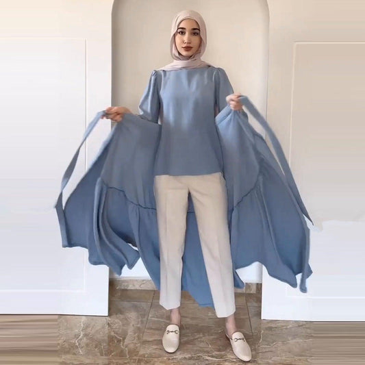 Middle East Arab Muslim Dubai Autumn New Fashion Long Sleeve Lace-up Half Body Dress Suit - DALI