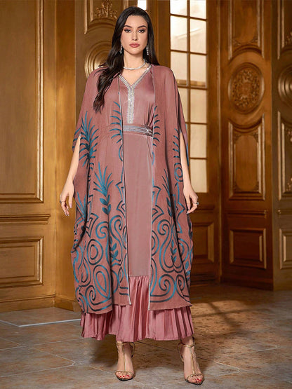 Fashion Embroidered 34 Sleeve Dubai Robe