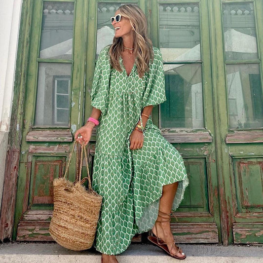 Women's Vintage Printed Bohemian Dress Elegant Ladies - DALI