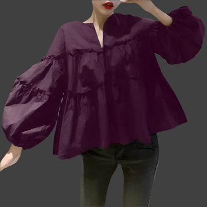 Stylish Long Puff Sleeve Blouse - DALI