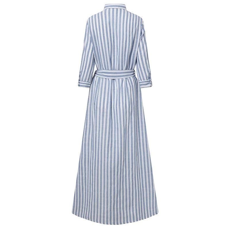 Dress Elegant Women Lapel Neck Striped - DALI