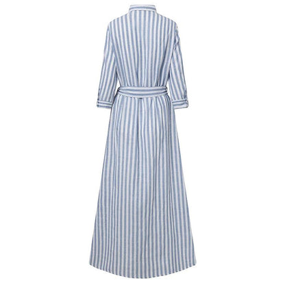 Dress Elegant Women Lapel Neck Striped - DALI