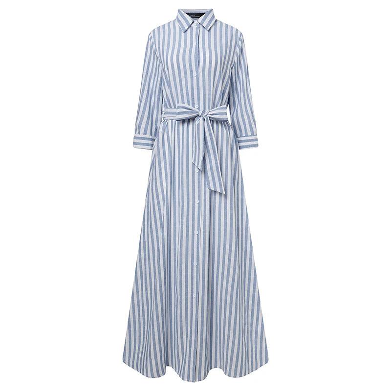 Dress Elegant Women Lapel Neck Striped - DALI