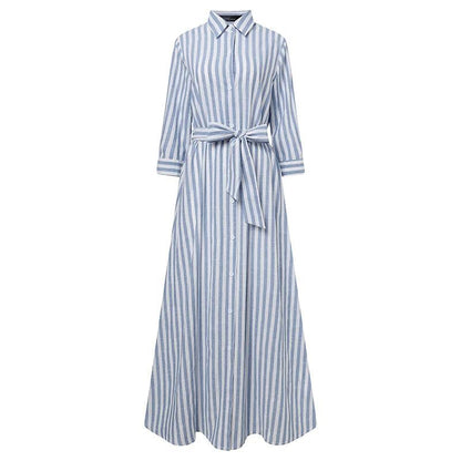 Dress Elegant Women Lapel Neck Striped - DALI