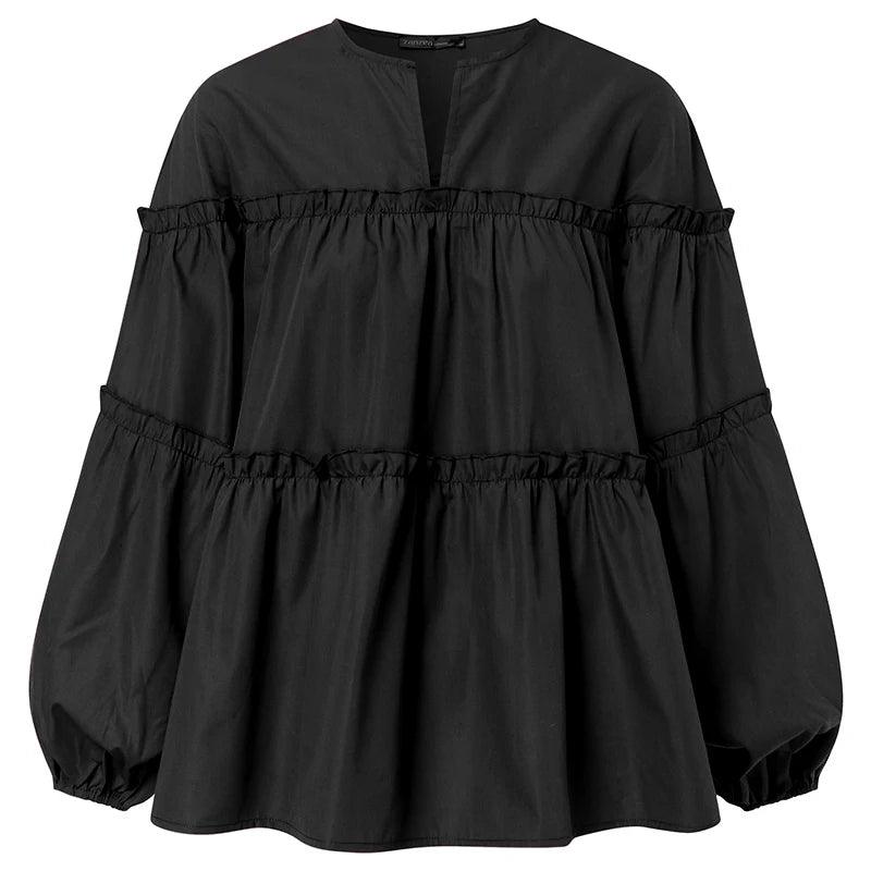 Stylish Long Puff Sleeve Blouse - DALI