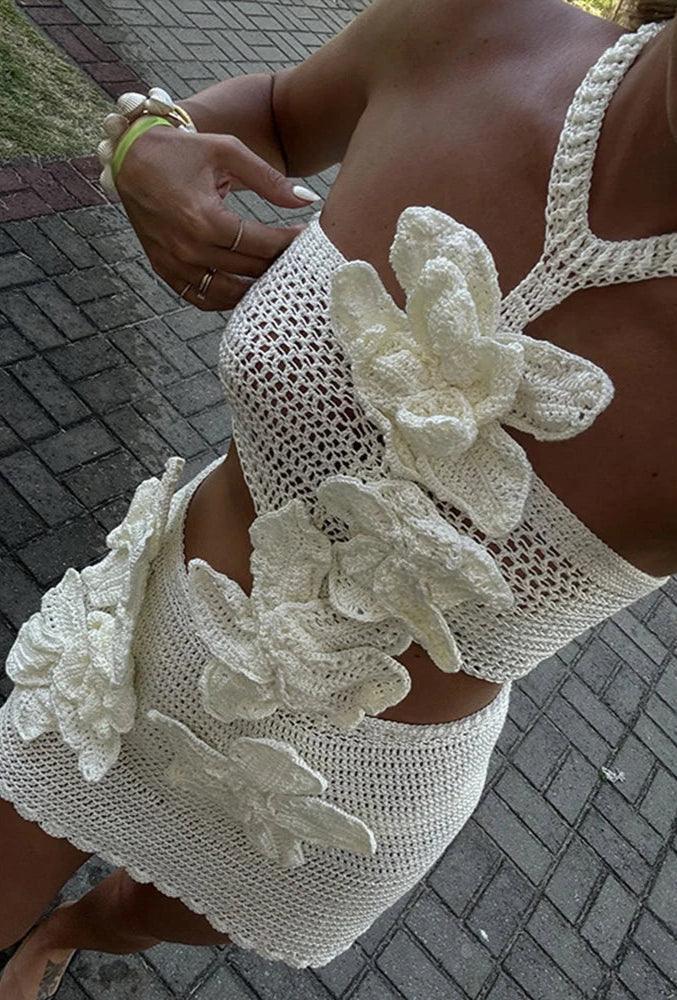 Sexy Knit 3d Flower Beach Mini Dress Slim - DALI