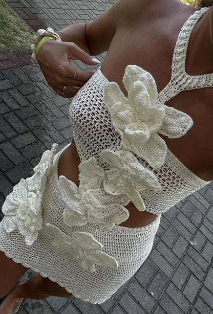 Sexy Knit 3d Flower Beach Mini Dress Slim - DALI
