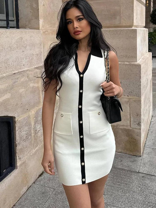 White Knitted Elegant Mini Dress Women - DALI