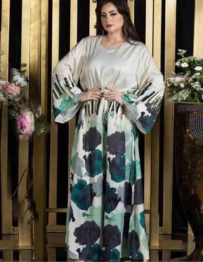 Printing Sequins Long Dress Galabia Muslim Eid