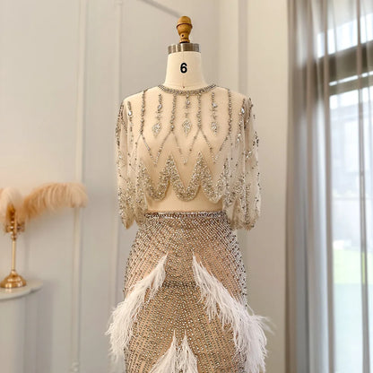 Luxury White Feathers Two Pieces Evening Dress "Customized"