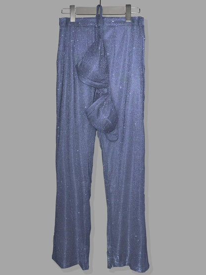 Glitter Silver Party Two Piece Pants Set Women - DALI