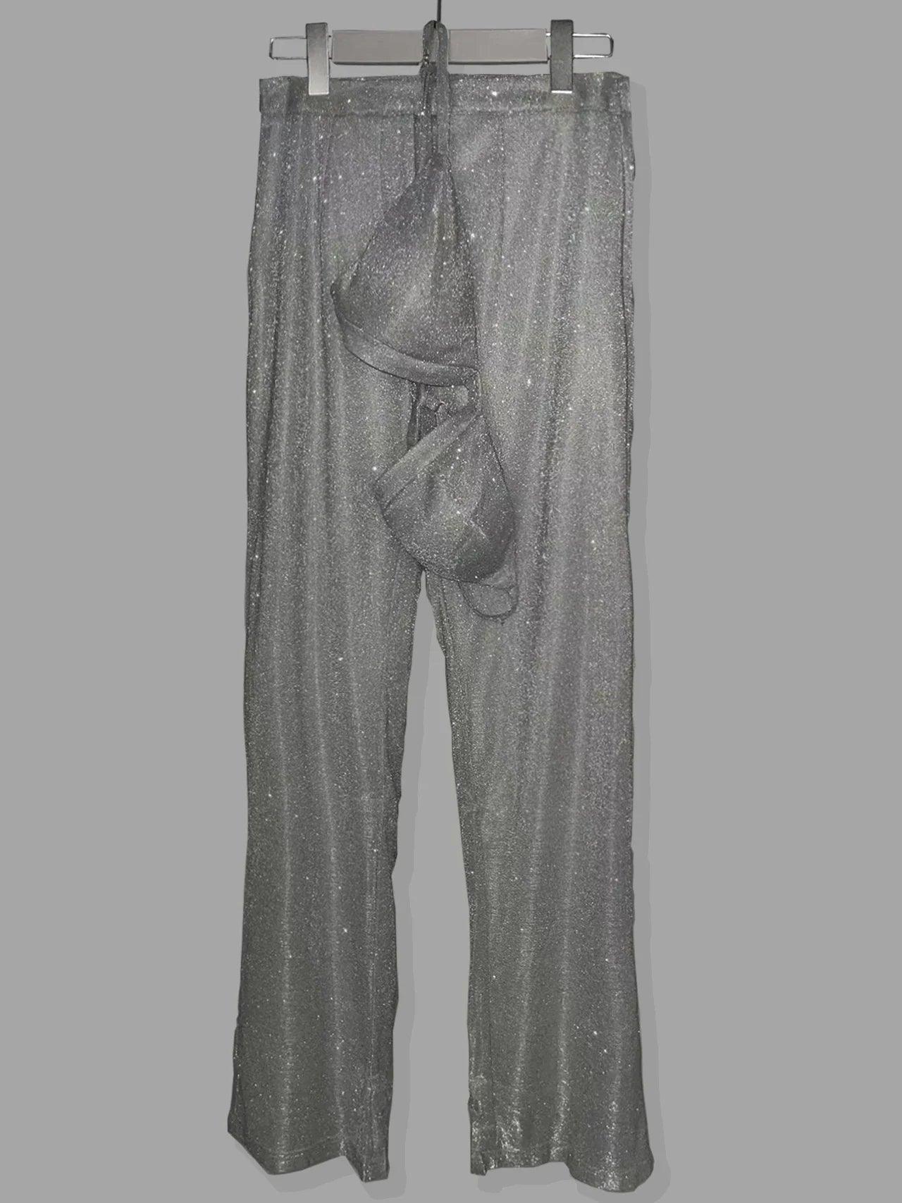 Glitter Silver Party Two Piece Pants Set Women - DALI