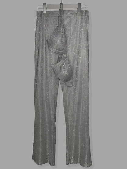 Glitter Silver Party Two Piece Pants Set Women - DALI