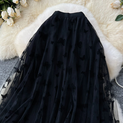 High Quality Embroidery Long Skirt Ladies Elastic Waist