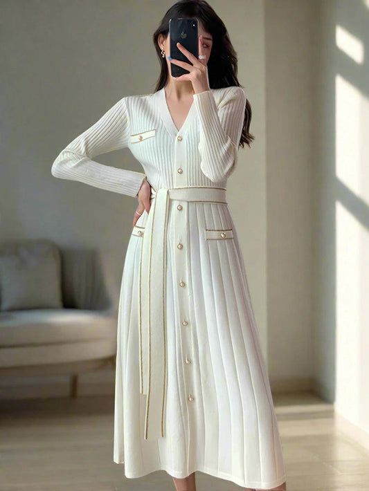 Elegant Simple Office Dress Women's V-Neck A-Line Dresses - DALI
