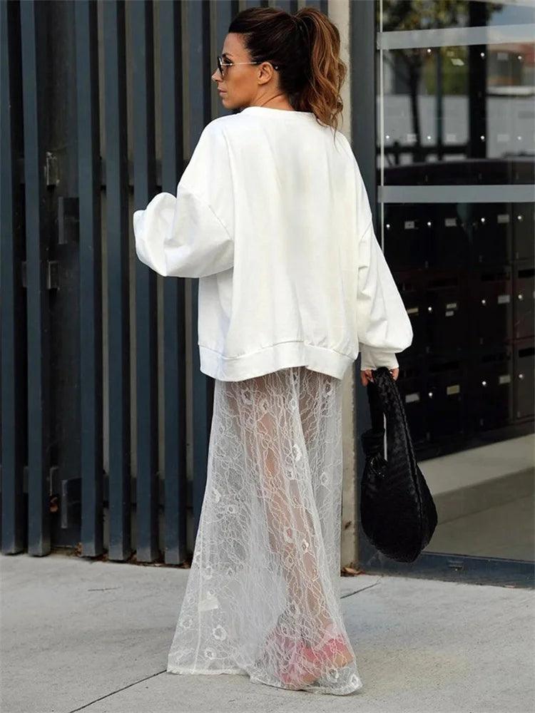 Printed Hollow Out Fashion Long Skirt Female - DALI