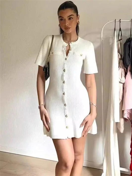 White Knit Mini Dress For Women - DALI