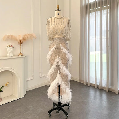 Luxury White Feathers Two Pieces Evening Dress "Customized"