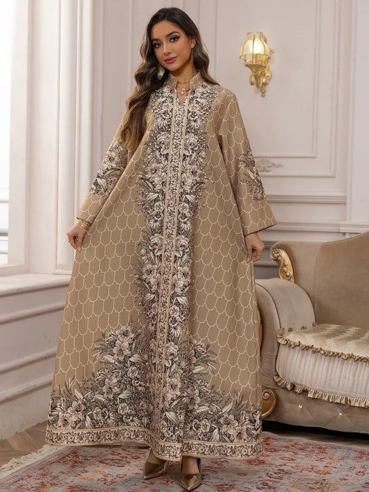 Ramadan Jacquard Abaya Beaded Bright Line Decoration Kaftan Luxury