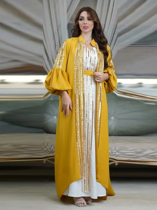 Fashion Arab Muslim Party Long Dress Abaya Female 2 Piece Set