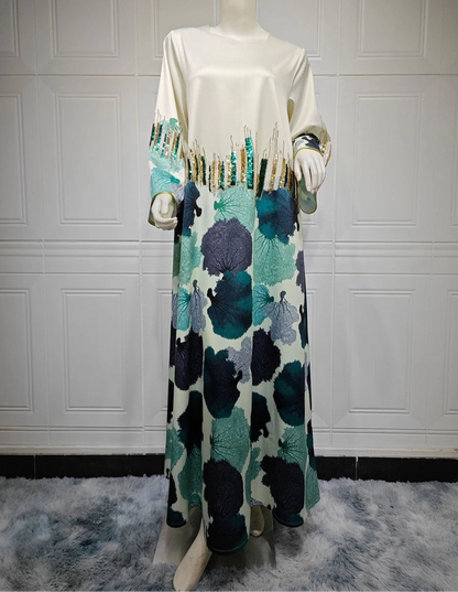 Printing Sequins Long Dress Galabia Muslim Eid