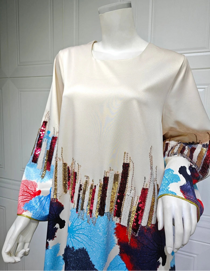 Printing Sequins Long Dress Galabia Muslim Eid