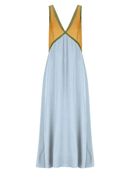 Patchwork V-Neck Strapless Maxi Dress Female - DALI
