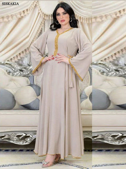 Long Dress Diamonds Full Sleeve Abaya Muslim Elegant Women Clothing