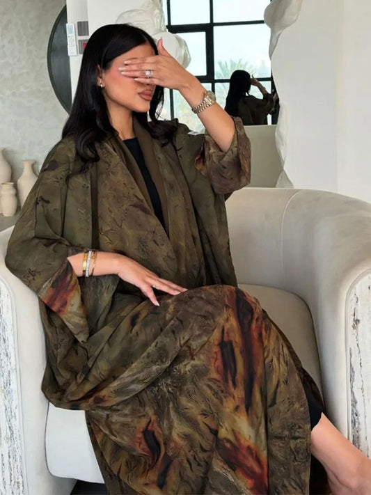 Ramadan Floral Print Long abaya For Muslim Women's Fashion