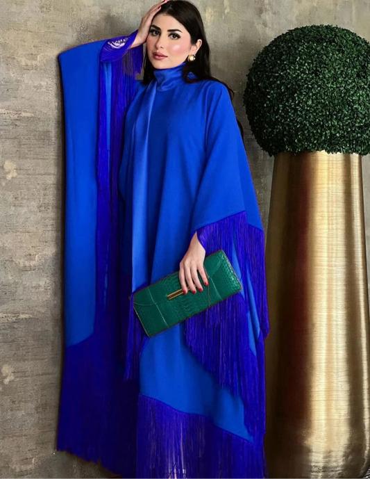 Modest Muslim Tassel Cloak Abaya for Women Fashion Loose Plus Size Batwing Sleeve
