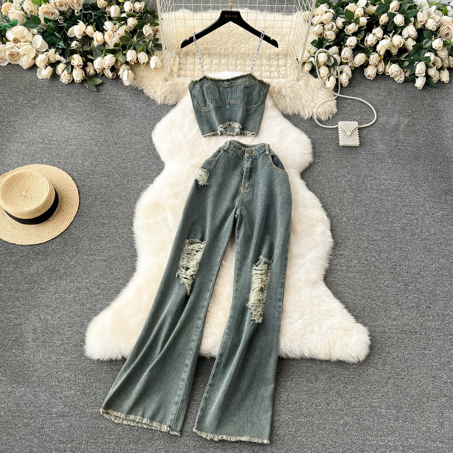 Women Vintage Denim Sets Fashion Streetwear
