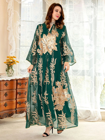 Sequins Embroidered Abaya Dress For Women