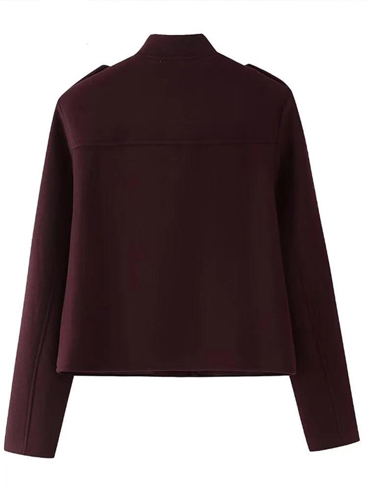 Red Jacket Stand Collar Single Breasted Full Sleeve - DALI