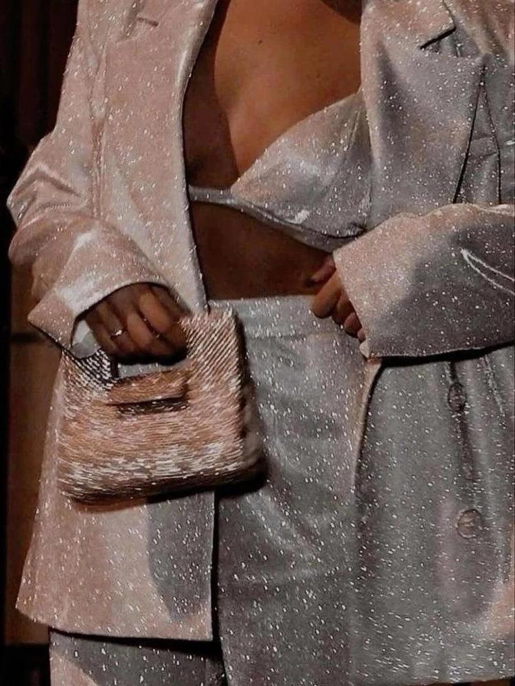 Silver Shiny Blazer Sets For Women - DALI