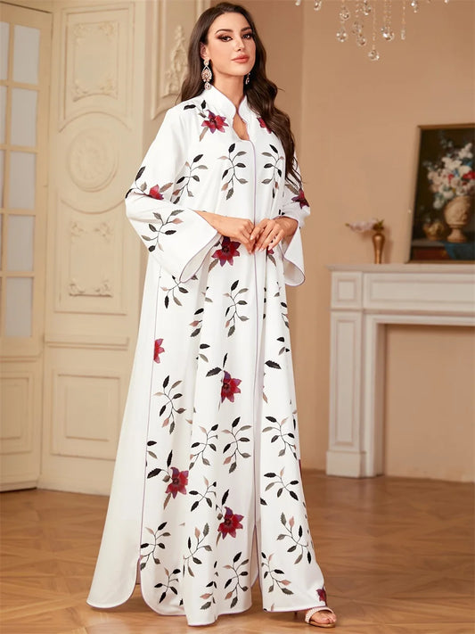 Muslim Woman’s abayas Floral Pattern V-Neck