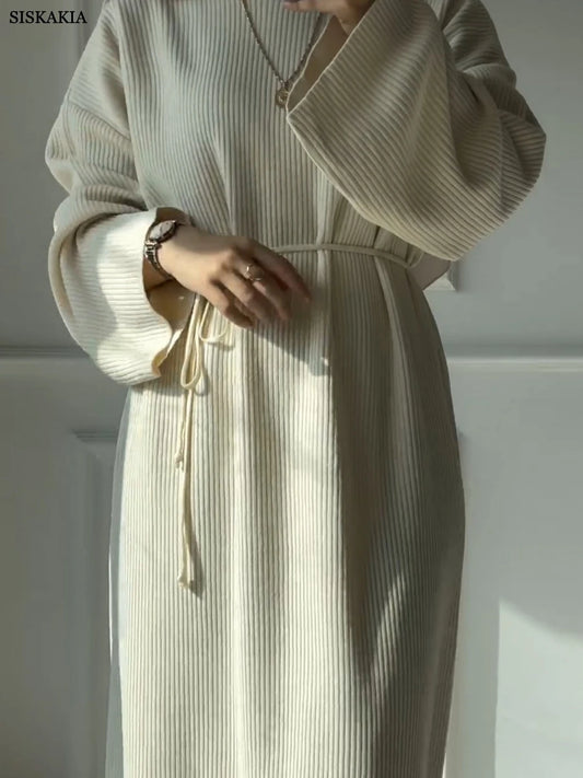 Ramadan Morocco Solid Knitting Abaya Elegant
