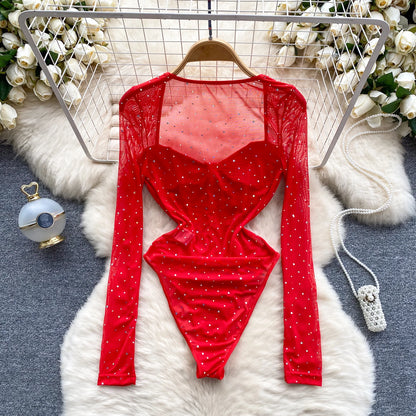 New Spring Diamonds Bodysuits American Long Sleeve