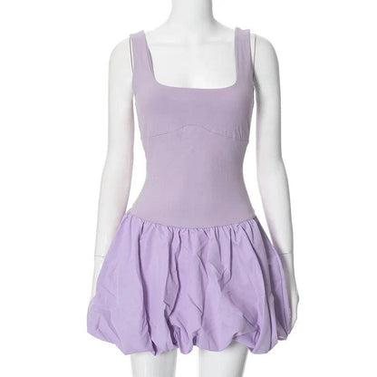 Folds Patchwork Mini Vest Dress For Women - DALI