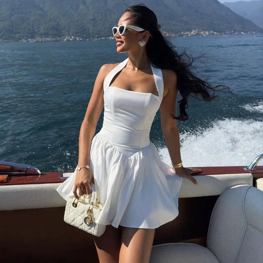 White Halter Dress For Women - DALI