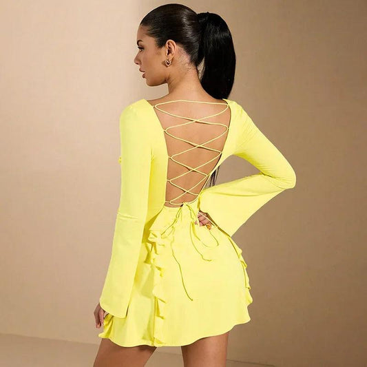Lace Up Big Backless Mini Dress For Women - DALI