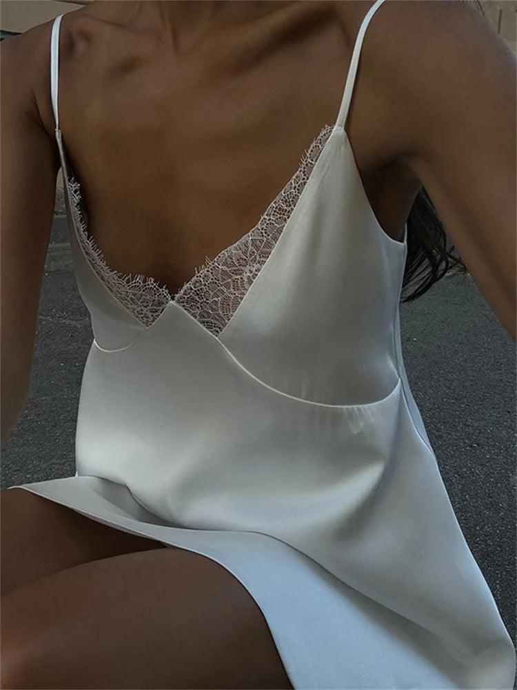 V-Neck Lace Backless Mini Dress For Women - DALI